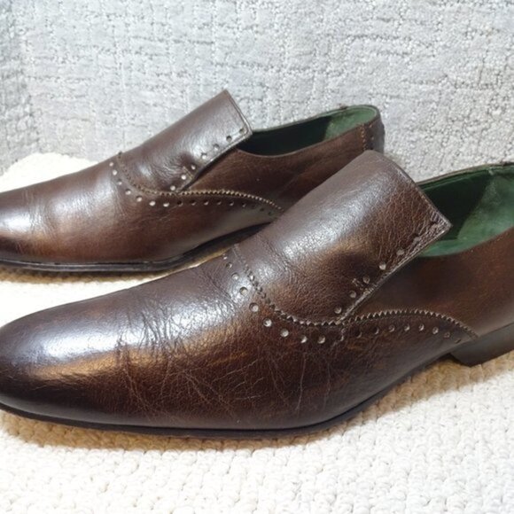Blackline Jeffery West Mens Size EU 44 US 11 Brown Leather Slip on Brogue Shoes - Picture 9 of 12